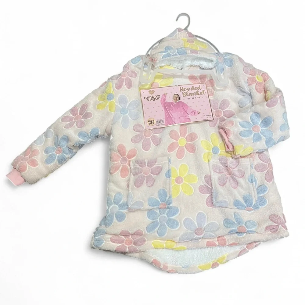Rainbow Sugar Kids Hooded Blanket – Flower Print 🌸